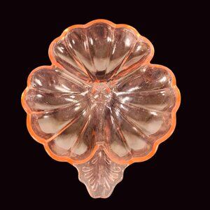 VTG Pink Glass Divided Dish Vanity Trinket Scalloped Edges Decorative Doric 7"